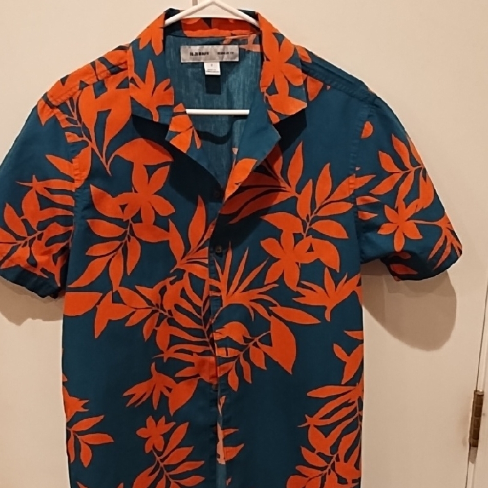 Men's Teal and Orange Floral Shirt Old Navy